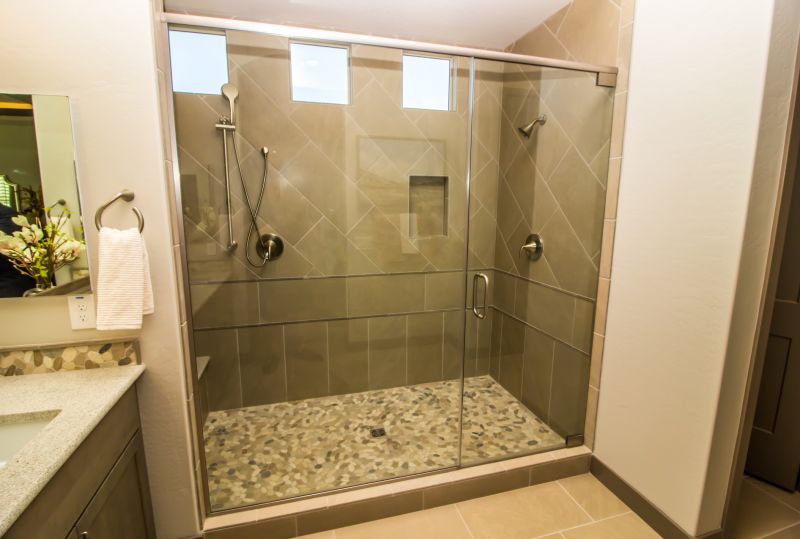 Modern bathroom with glass shower enclosure
