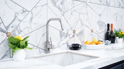 Marble countertops and backsplash